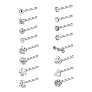 16 PCS Bone Studs Surgical Steel Straight Rod Nose Ear Lip Ring Piercing Set 20G - Picture 1 of 21