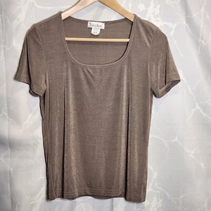 Carol Rose Pullover Kurzarm Oberteil Damen M braun U-Ausschnitt Schimmer klassisch - Bild 1 von 6