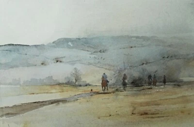 DAVID HOWELL (b.1939) Watercolour Painting Jockeys Riding Out Horse Racing Yorks - Image 1 of 4