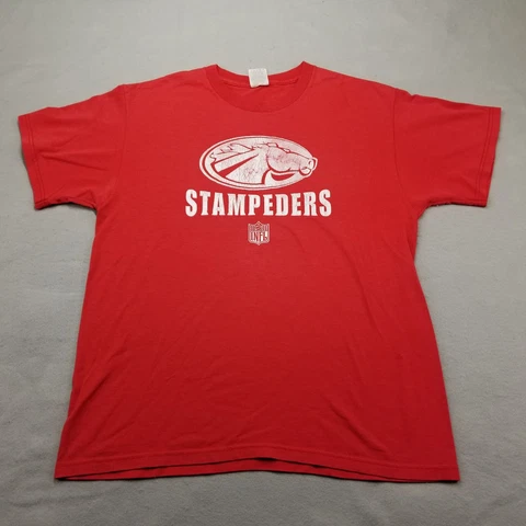 Vintage Calgary Stampeders T-Shirt Mens Large Red Short Sleeve CFL Football Cover