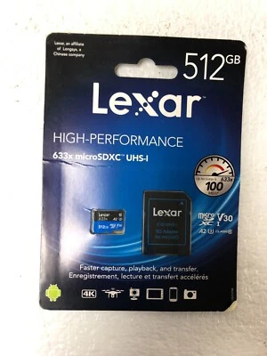 Genuine Lexar 633x 512GB MicroSDXC 4K V30 UHS-I - Image 1 of 2