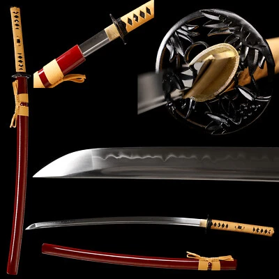 Espada samurai japonesa templada de arcilla de acero T10 forjada a mano Katana Full Tang afilada Foto 1 de 4