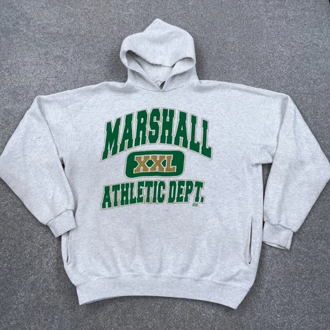 Vintage Marshall Thundering Herd Hoodie Men XL Gray Sweatshirt Sweater USA 90s Cover