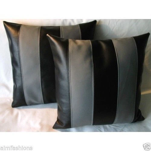 Cushion Cover Leather Pillow Throw Hair Decorative Genuine Decor Rug Black 7 - Image 1 of 3