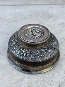 ANTIKER TIBETISCHER WEISSMETALLMONTIERTER TEE / ANGEBOT AUS HOLZ ? SCHÜSSEL - Bild 1 von 15