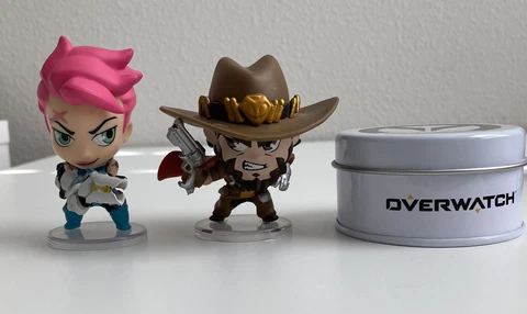 Blizzard Overwatch Cute But Deadly McCree & Zarya 3" Figure With Stand & Pin Cover