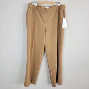 Calvin Klein Highline Ankle Pants Women 16W Tan Tapered Leg High Rise Flat Front - Picture 1 of 12
