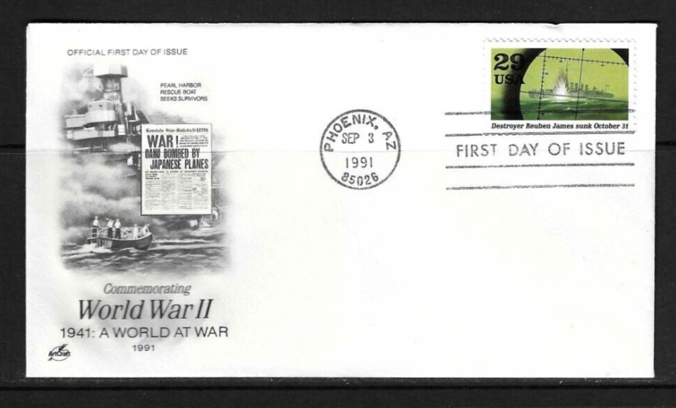USA  SC # 2559f Sinking Of Destroyer Ruben James FDC . Artcraft Cachet - Image 1 of 1