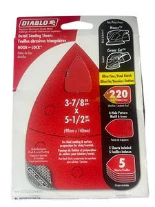 Diablo 5-Pack 220 Grit Detail Sanding Sheet 6 Hole Pattern 3-7/8” x 5-1/2” - Picture 1 of 7