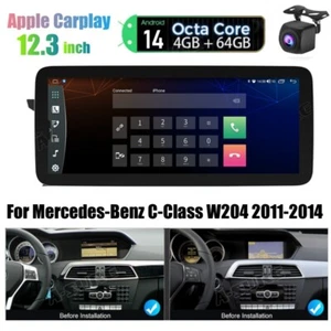 12.3" 2K 4+64GB Car Radio Android 14 Stereo For Benz C-Class W204 2011-2014 +Cam - Picture 1 of 23