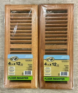 Hampton Bay 4x12" (lot of 2) Wooden Floor Register-Medium Oak Finish/unopenede - Picture 1 of 9