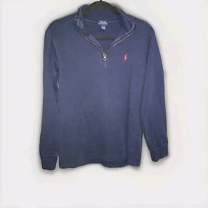 Polo Ralph Lauren Boys Size 14-16 1/4 Quarter Zip Sweater Knit Shirt Navy Blue - Picture 1 of 11