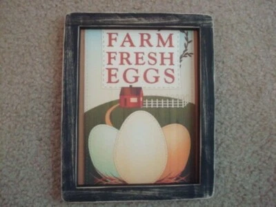 Primitive Country Print **FARM FRESH EGGS** black frame 7 1/2"x 9 1/2" - Image 1 of 3