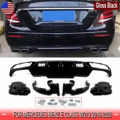 Rear Diffuser Lip Tailpipe For 16-20 Mercedes Benz E Class W213 Standard Bumper Foto 1 de 4