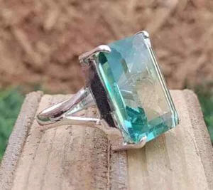 Aquamarine 925 Sterling Silver Band &Statement Ring Handmade ring K-2 - Picture 1 of 4