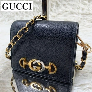 Gucci Chain Wallet Shoulder Bag Black Leather mini Purse Good condition From JP- - Picture 1 of 10