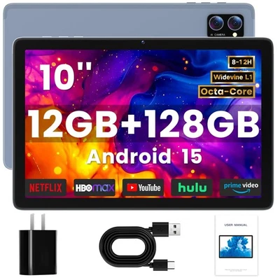 Android Tablet 10 Inch, Android 15 Tablets 2025 for Adults, Octa-Core, 12GB R... - Image 1 of 4