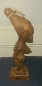 RARE VINTAGE ABORIGINIE HAND CARVING OF WOMAN TAIWAN NATIVE 12" TALL WOOD STATUE - Picture 1 of 9