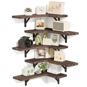 Corner Floating Shelves Set of 5 Rustic Wood Wall Mounted Corner Shelf for Ba... - Picture 1 of 7