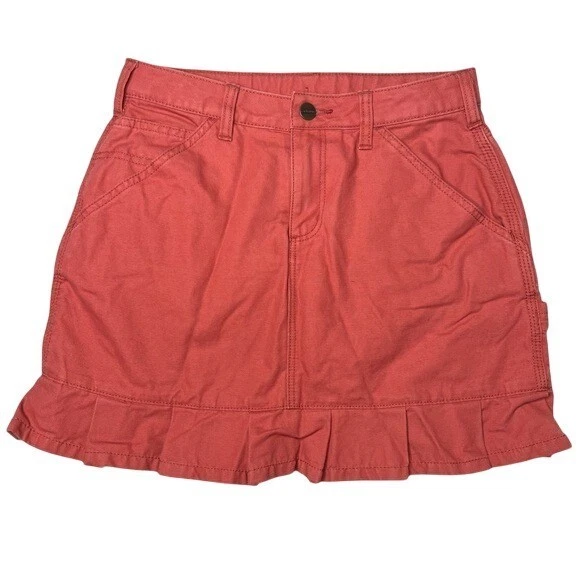 Falda Carhartt Algodón Lona Niñas Rojo Salmón Cintura Ajustable Volantes Dobladillo Talla 14 Foto 1 de 4