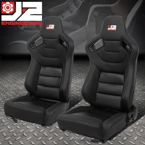 2X J2 UNIVERSAL BLACK SYNTHETHIC LEATHER RECLINEABLE BACK BUCKET RACING SEATS - Bild 1 von 9