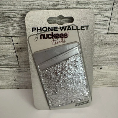 Phone Wallet By Nuckees trends Silver Glitter Stick On Card Holder New - Image 1 of 2