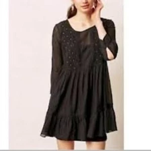 Vestido túnica Anthropologie Maeve negro bordado romántico gótico talla mediana - Imagen 1 de 12