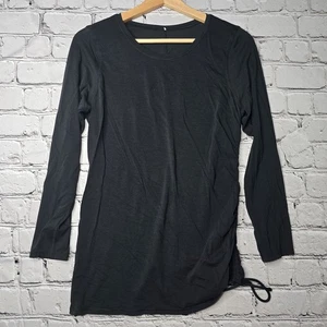 Lululemon schwarz seitlich Cinch Langarm Rundhalsausschnitt gerafftes T-Shirt Baumwollmischung? - Bild 1 von 9