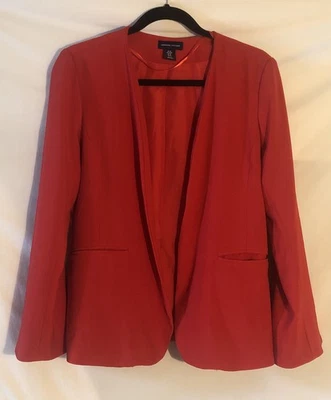 Adrienne Vittadini M Red Polyester Open Cardigan Blazer Lined Pockets Christmas - Image 1 of 4