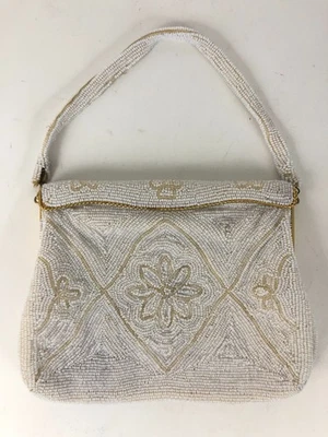 Bolso sin asas vintage Walborg con cuentas a mano bolso de noche blanco *Hecho en Japón* Foto 1 de 4