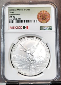 2024 MEXICO SILVER LIBERTAD 1 OZ NGC MS 70 FIRST RELEASES GEM PERFECT 1 ONZA - Picture 1 of 3
