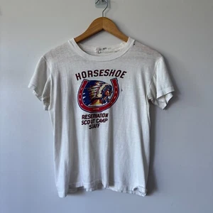 Vintage T-Shirt Herren S Pfadfinder Indian Head Native Chief Hufeisen Ranch 50s Distress - Bild 1 von 9