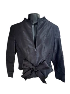 Oscar de la Renta schwarz Seide Organza Jacke 12 Schleife halber Reißverschluss formell Reißverschluss Ärmel - Bild 1 von 14