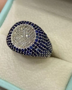 Herren 4Ct Rund Schliff Simulierte Blau Saphir & Diamant Ring 925 Sterlingsilber - Bild 1 von 4