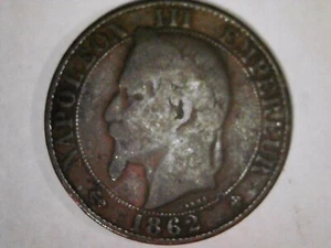 France 1862 BB Bonze 5 Centimes Rare Napoleon III-KM 797.2 Strasbourg - Picture 1 of 2
