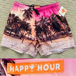 HAPPY HOUR Neu mit Etikett Waikiki Beach Hawaii-Druck Resort Aloha BADEHOSE Badeanzug XL - Bild 1 von 12
