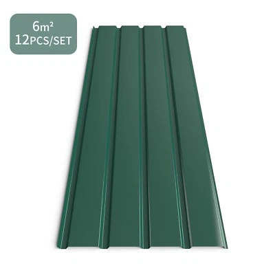 Mondeer 12 PCS Roof Sheets Corrugated Profile Galvanized Metal Sheet Panel Green