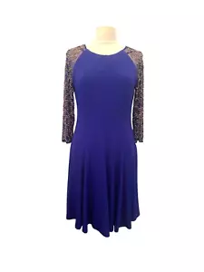 Leslie Fay Formal Royal Blue Dress Gold Beaded Sheer Sleeves size 10 Fit & Flare - Picture 1 of 8