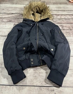 VTG Cropped  Style Travis With Fur Hood Bomber Jacket - Image 1 of 4