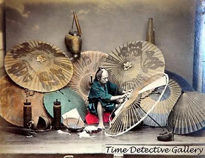 Japanese Man Making Parasols, Japan - 1880s - Historic Photo Print - Picture 1 of 1