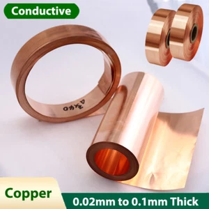 Copper Foil Tape Metal Strip Sheet Pure Copper Plate Flexible 0.02mm-0.1mm Thick - Picture 1 of 7
