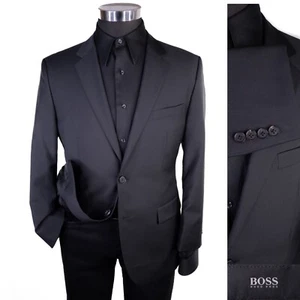 BOSS Hugo Boss Blazer Sport Coat Jacket Men’s 38S Solid Black Wool 2-Button - Picture 1 of 16