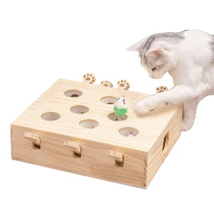 Cat Scratching Interactive Toy Cardboard Wooden Whack A Mole 12.99x10.24x3.94 In - Picture 1 of 12