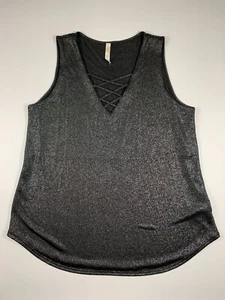 Bo-Bel Women's Large Black Shimmer Sleeveless Top Criss-Cross Neckline Top Tank - Picture 1 of 9