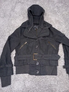 Beverly Hills Polo Club Jacket Womens Medium Gray Full Zip Wool Blend Hooded  - Picture 1 of 6