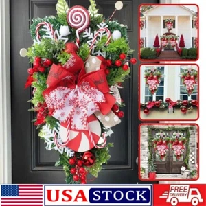 Christmas Candy Upside Down Wreath Garland Front Door Ornaments Wall Home Decor - Picture 1 of 12