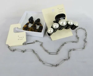 Jewelry Link Necklace Tortoise Shell Earrings Pearly Hair Clip A New Day - Picture 1 of 7