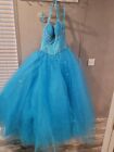 Size 7/8 7 8 Prom Dress Blue Ball Gown Sequins and Beaded Morilee