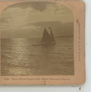 Sweet Silver Light of Moon Thousand Islands Kilburn Stereoview - Picture 1 of 3
