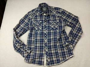 Buckle BKE Athletic Fit Mens M Blue Plaid Pearl Snap Western - Picture 1 of 9